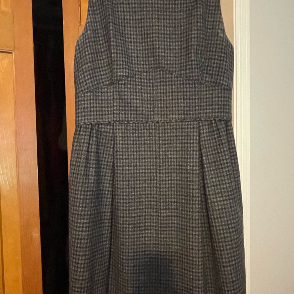 J. Crew Black and Gray Pleated Sheath Midi Dress